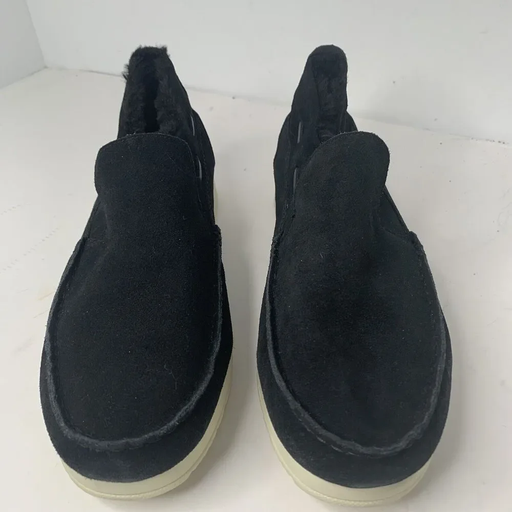 Sperry Mens Size 11.5 Moc  Sider Black Suede Microfleece Lined Slip On Shoes New